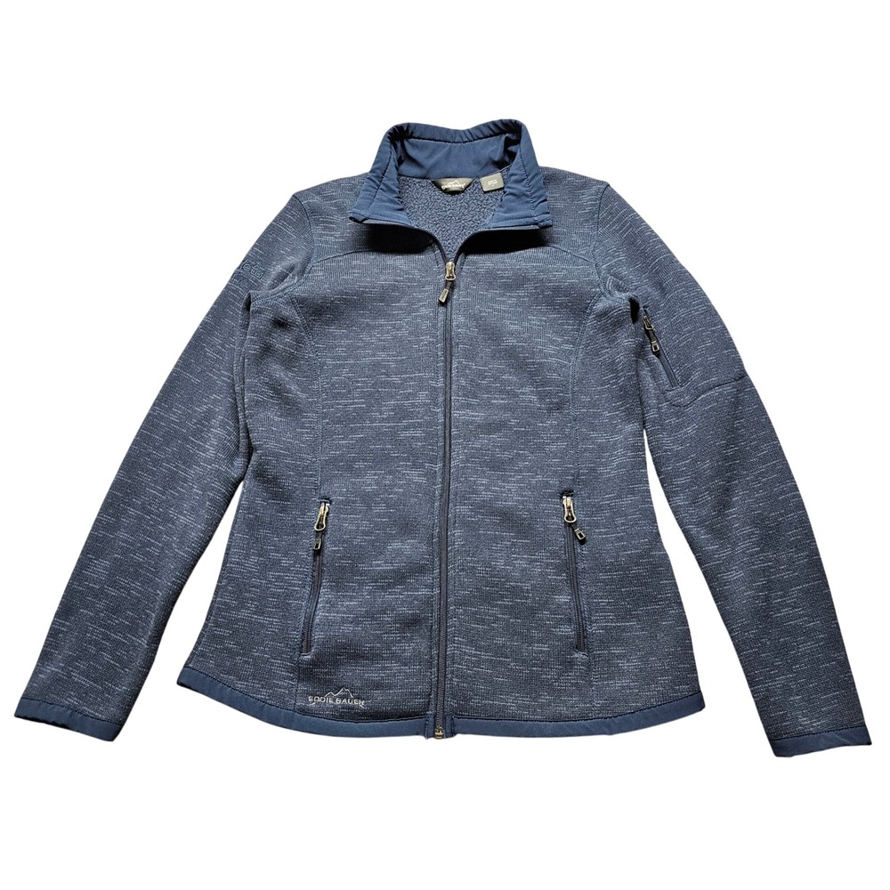 Eddie Bauer Womens Small Blue Full Zip Fleece Jacket Mock Neck EB251 Space Dye